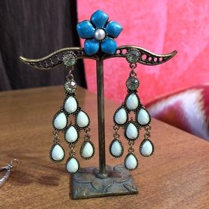 Mint green and gold chandelier earrings
